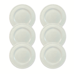 Kit Prato de Sobremesa Bolinha Cerâmica Branca - 6 Peças