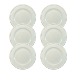 Kit Prato de Sobremesa Bolinha Cerâmica Branca - 6 Peças