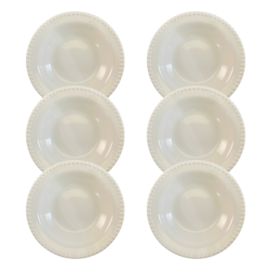 c7d745a6ff84f173916d9489c356fe6f.png Kit Prato Fundo Bolinha Cerâmica Branca - 6 Peças - Imagem 1