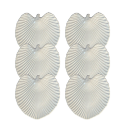 Kit Prato de Sobremesa Relevado Leaves Cerâmica - 6 Peças