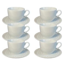 Kit Xícara de Chá com Pires Plissan Porcelana Branca – 6 Peças