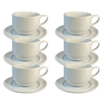Kit Xícara de Chá com Pires Laguna Porcelana Branca – 6 Peças