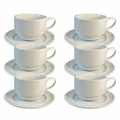 Kit Xícara de Chá com Pires Laguna Porcelana Branca – 6 Peças