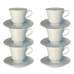 Kit Xícara de Café com Pires Capri Porcelana Branca – 6 Peças