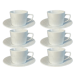 Kit Xícara de Chá com Pires Ártico Porcelana Branca – 6 Peças