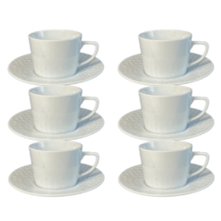 Kit Xícara de Chá com Pires Ártico Porcelana Branca – 6 Peças