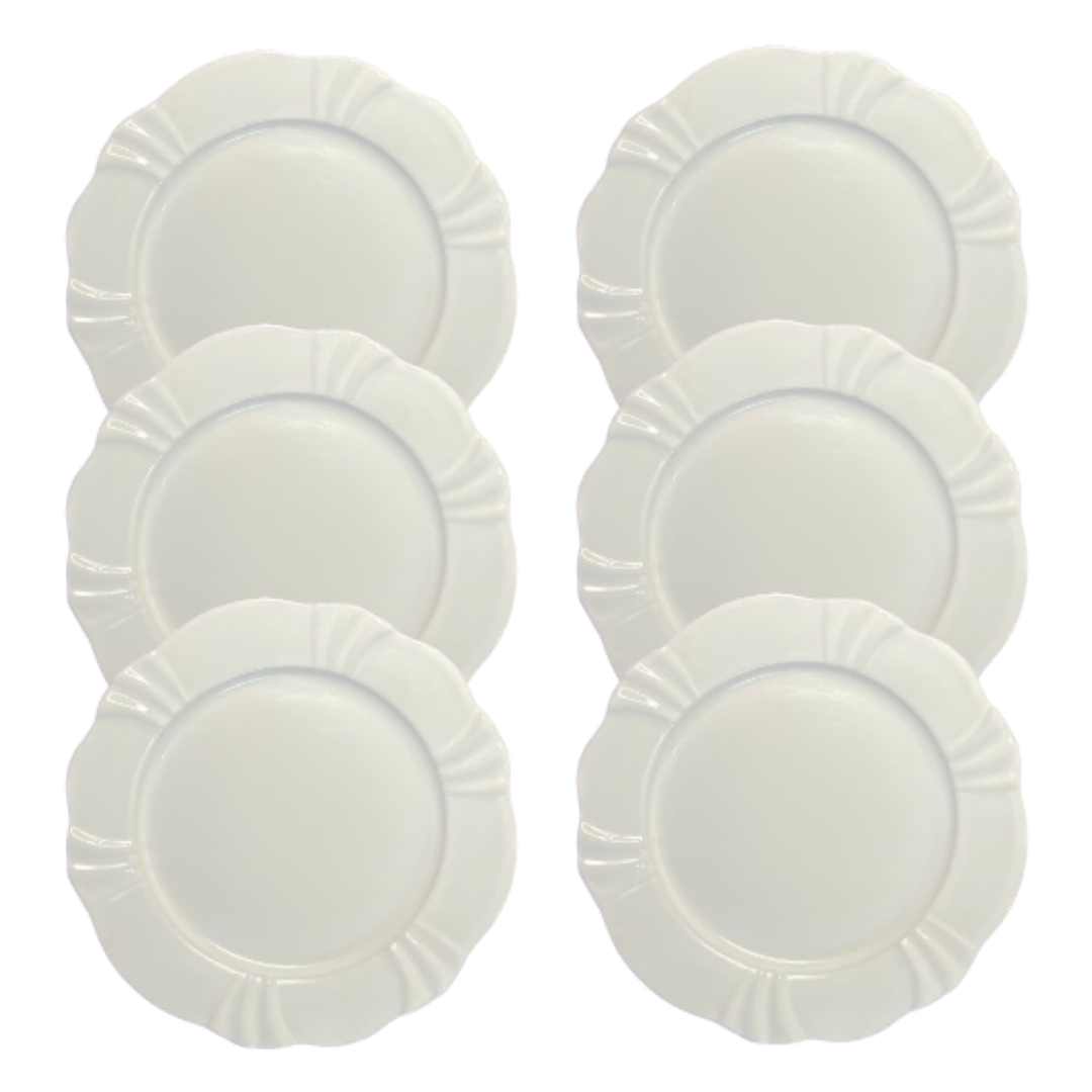 323390d6805bcc5a430b5df29b70cc08.png Kit Prato de Sobremesa Soleil 23cm Porcelana Branca - 6 Peças - Imagem 1