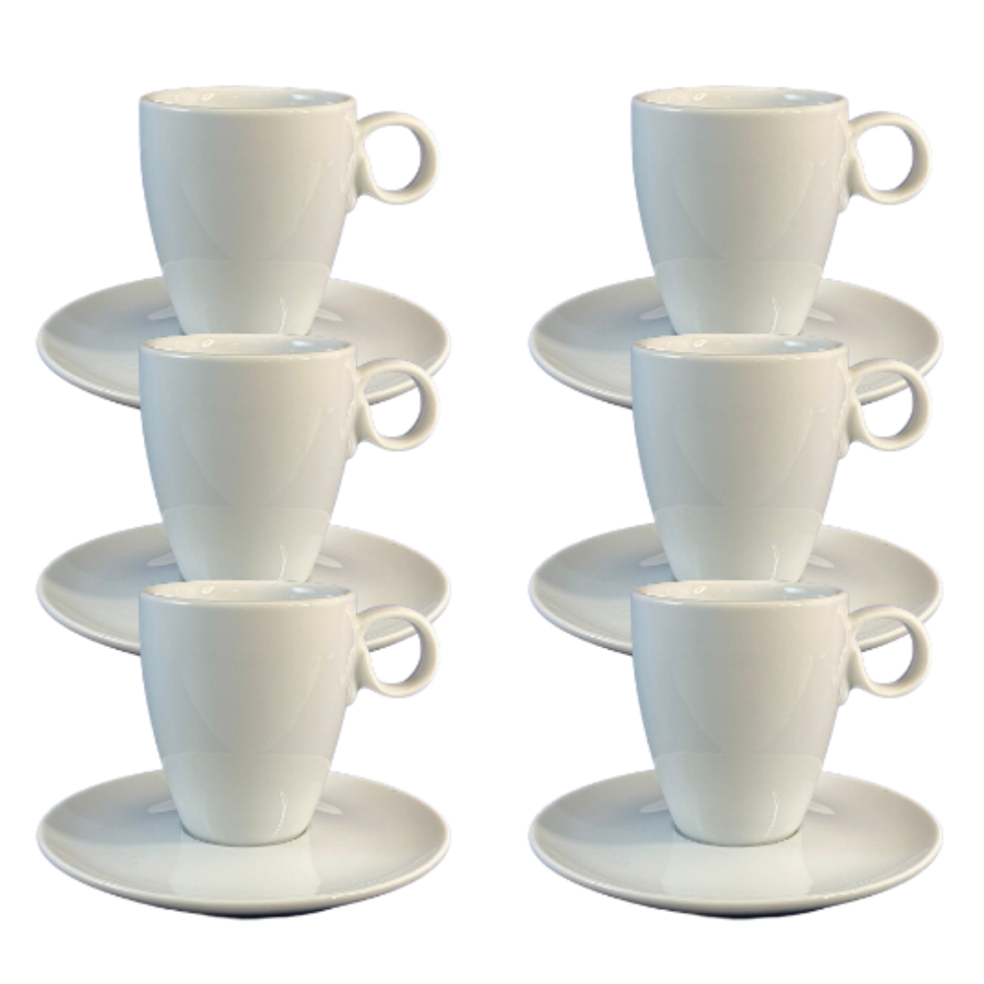 8598fa1d28114b9b8fa26d2701c205a3.png Kit Xícara de Chá com Pires Holandesa Porcelana Branca – 6 Peças - Imagem 1