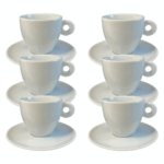 Kit Xícara de Chá com Pires Itália Porcelana Branca – 6 Peças