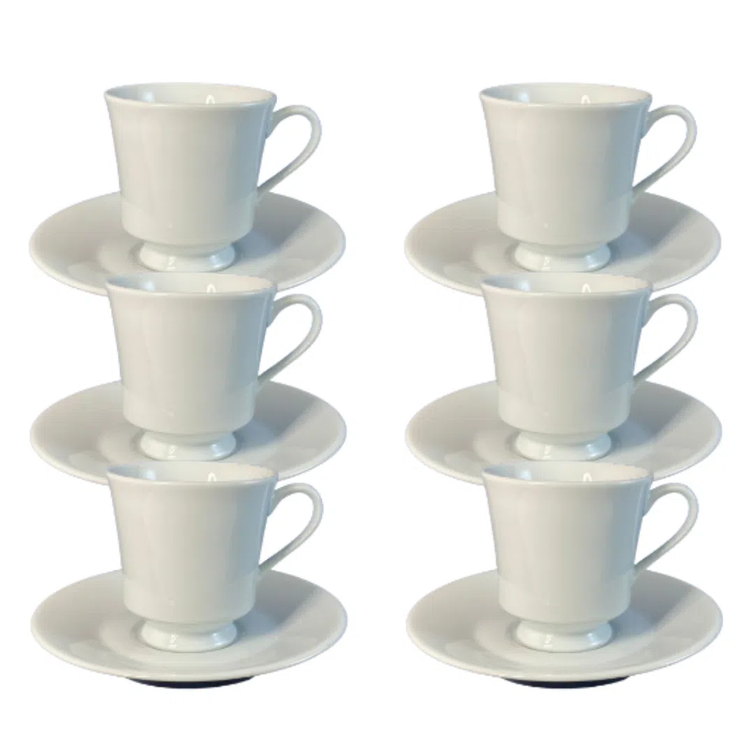 a22b3756a5e29f071ff3256ec3abc796.png Kit Xícara de Café com Pires Itamaraty Porcelana Branca – 6 Peças - Imagem 1