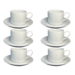 Kit Xícara de Café com Pires Brasília Porcelana Branca – 6 Peças