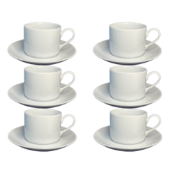 Kit Xícara de Café com Pires Brasília Porcelana Branca – 6 Peças