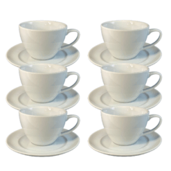 Kit Xícara de Chá com Pires Versa Porcelana Branca - 6 Peças