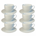 Kit Xícara de Café com Pires Plissan Porcelana Branca – 6 Peças