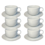 Kit Xícara de Café com Pires Convexa Porcelana Branca – 6 Peças