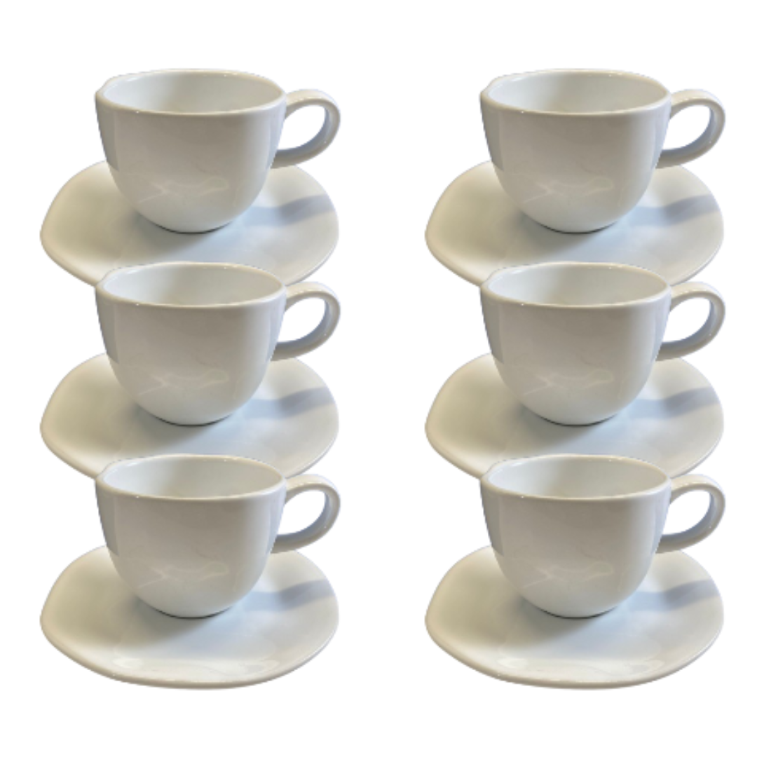 3951ce9ff46e2b33f5d2d2fee2c2ec23.png Kit Xícara de Chá com Pires Ryo Porcelana Branca – 6 Peças - Imagem 1