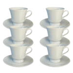 Kit Xícara de Café com Pires Cottage Porcelana Branca – 6 Peças