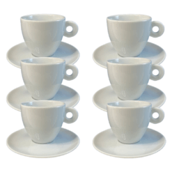 Kit Xícara de Café com Pires Itália Porcelana Branca – 6 Peças