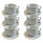 Kit Xícara de Chá com Pires Bar Hotel Porcelana Branca – 6 Peças