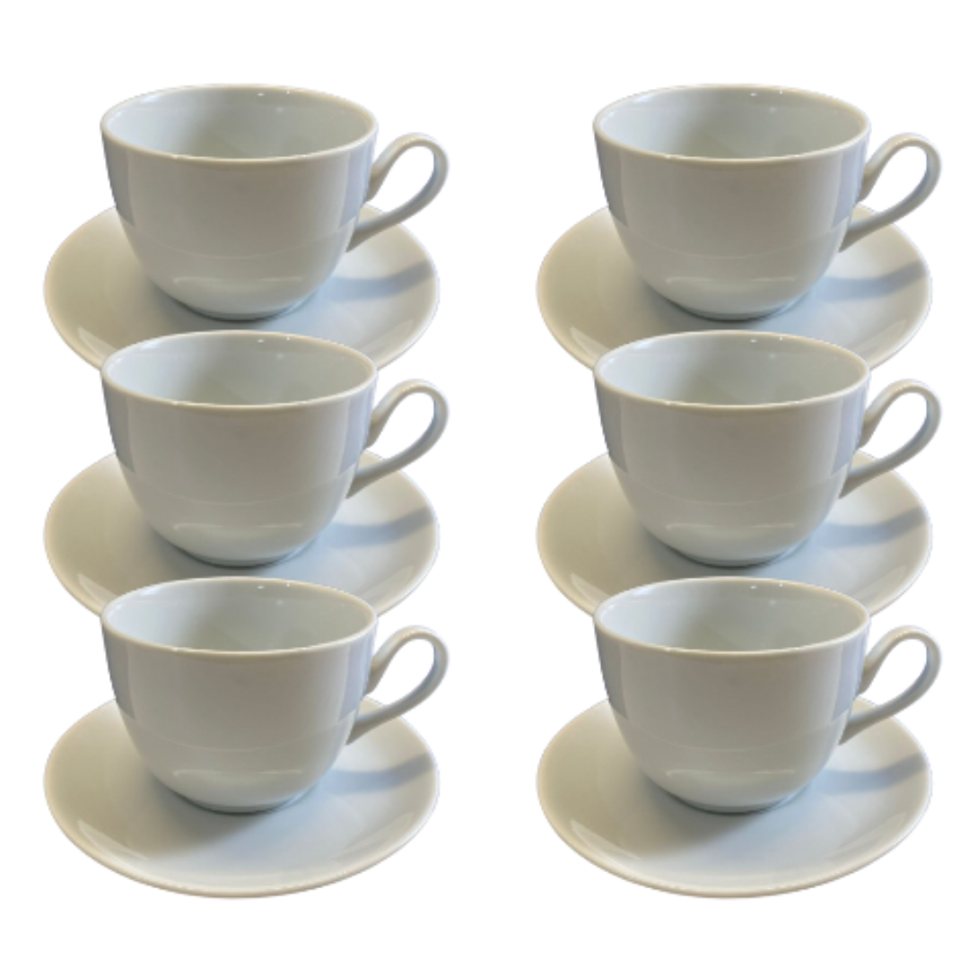 9503076a6782ee2f9631fd825490edae.png Kit Xícara de Chá com Pires Coup Porcelana Branca – 6 Peças - Imagem 1