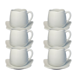 Kit Xícara de Café com Pires Angra Porcelana Branca – 6 Peças