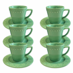 Kit Xícara de Chá Mendi Sálvia Cerâmica - 6 Peças