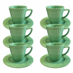 Kit Xícara de Chá Mendi Sálvia Cerâmica - 6 Peças