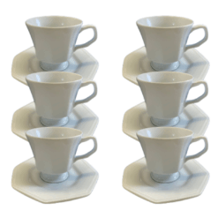 Kit Xícara de Café com Pires Prisma Porcelana Branca – 6 Peças