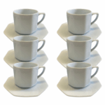 Kit Xícara de Café com Pires Orion Porcelana Branca – 6 Peças