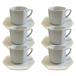 Kit Xícara de Café com Pires Orion Porcelana Branca – 6 Peças