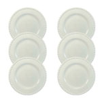 Kit Prato Raso Bolinha Cerâmica Branca - 6 Peças