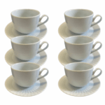 Kit Xícara de Café com Pires Diamante Porcelana Branca – 6 Peças