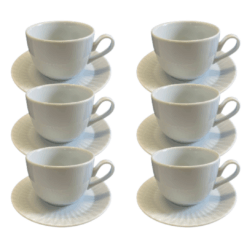 Kit Xícara de Café com Pires Diamante Porcelana Branca – 6 Peças