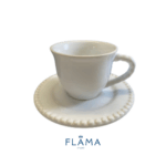 Kit Xícara de Café com Pires Bolinha Cerâmica Branca – 6 Peças - Imagem 2