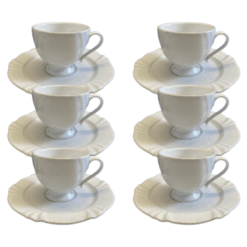 Kit Xícara de Chá com Pires Soleil Porcelana Branca – 6 Peças