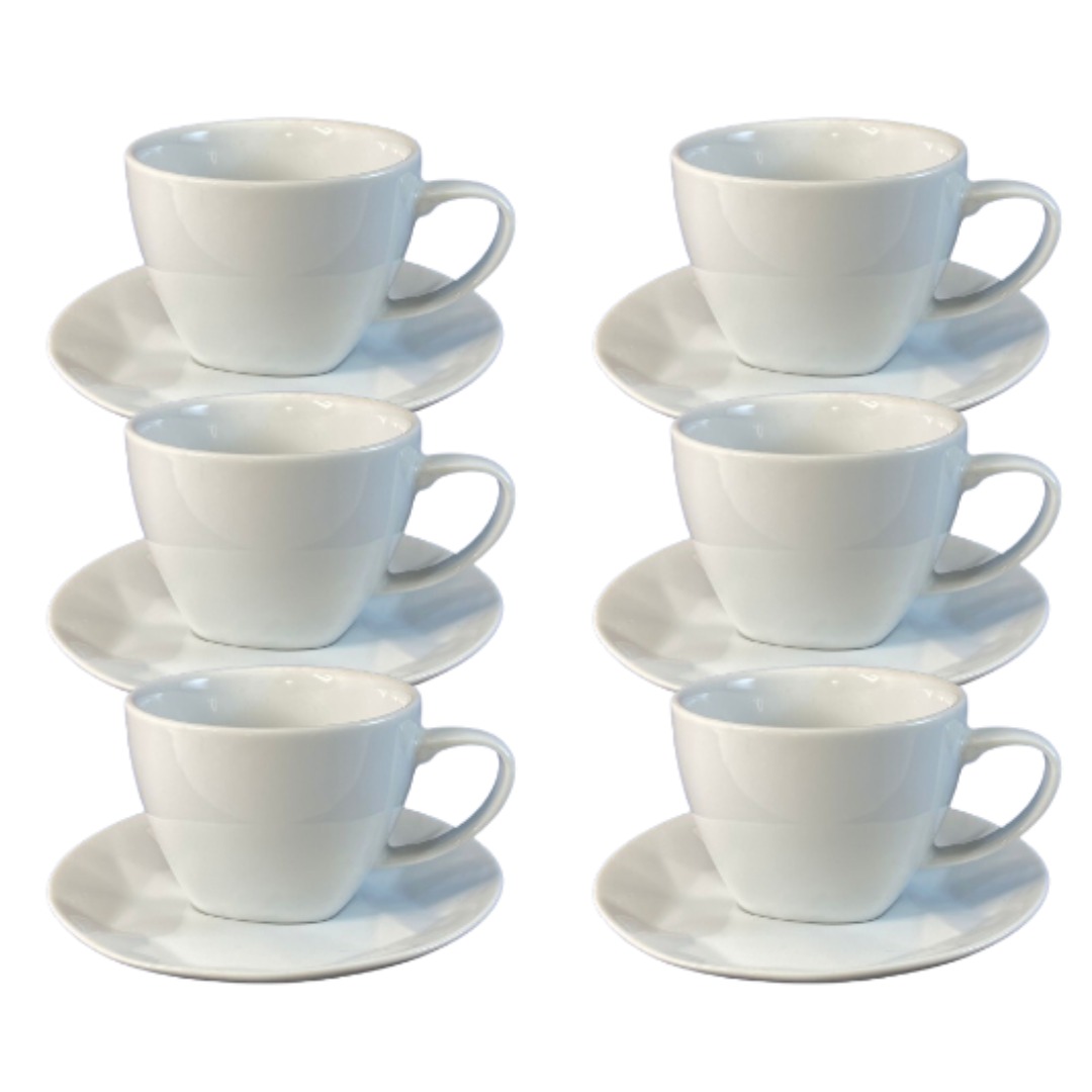 18171f04ac1462a66c18722d67b3f394.jpeg Kit Xícara de Chá com Pires Edros Porcelana Branca – 6 Peças - Imagem 1