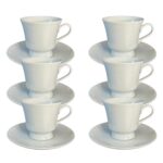 Kit Xícara de Chá com Pires Cottage Porcelana Branca – 6 Peças