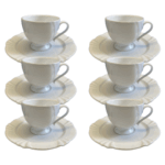 Kit Xícara de Café com Pires Soleil Porcelana Branca – 6 Peças