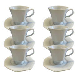 Kit Xícara de Chá com Pires Prisma Porcelana – 6 Peças