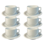 Kit Xícara de Chá com Pires Iguaçú Porcelana Branca – 6 Peças