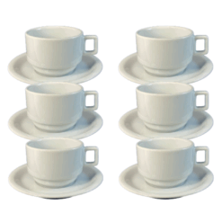 Kit Xícara de Chá com Pires Iguaçú Porcelana Branca – 6 Peças