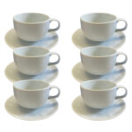 Kit Xícara de Café com Pires Orgânico Porcelana Branca – 6 Peças