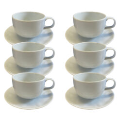 Kit Xícara de Café com Pires Orgânico Porcelana Branca – 6 Peças