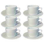 Kit Xícara de Chá com Pires Aspen Porcelana Branca – 6 Peças