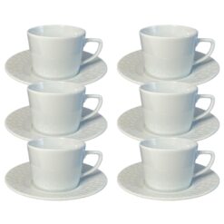 Kit Xícara de Chá com Pires Aspen Porcelana Branca – 6 Peças