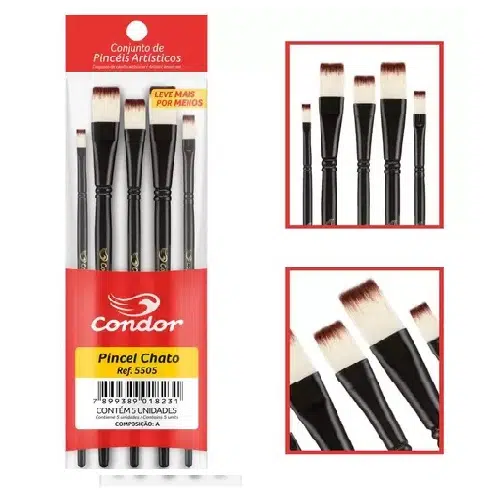 Kit de Pincéis Chato Condor 5505 - 5 Unidades - Imagem 2