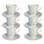 Kit Xícara de Café com Pires Cottage Porcelana Branca – 6 Peças