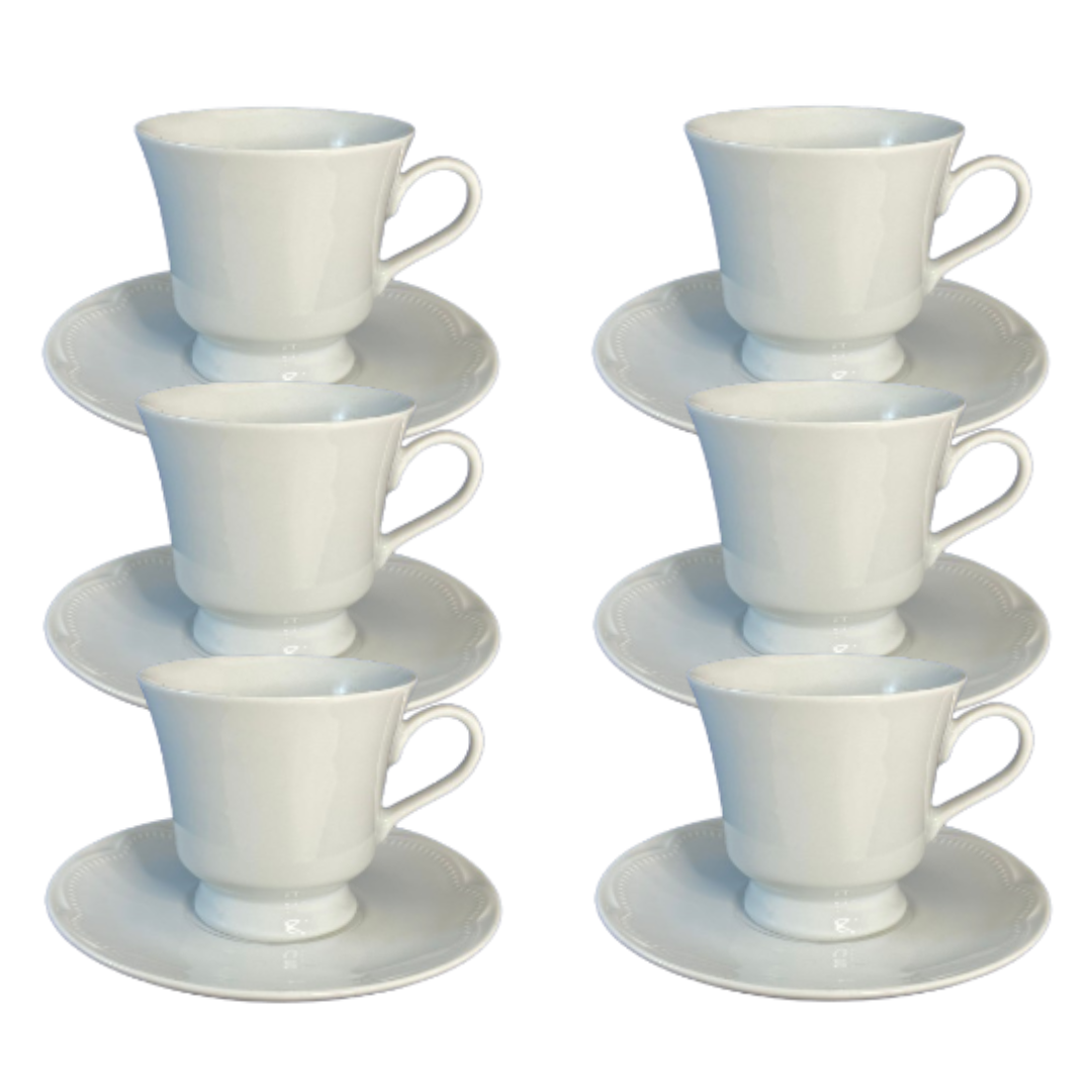 4db8147967a4f108264d02ea84646d68.png Kit Xícara de Café com Pires Cottage Porcelana Branca – 6 Peças - Imagem 1